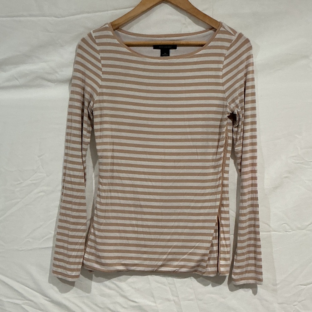 Chic Striped Long Sleeve Top in Cream and White